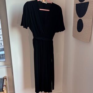 Emerson Fry Black midi flutter Sleeve Dress